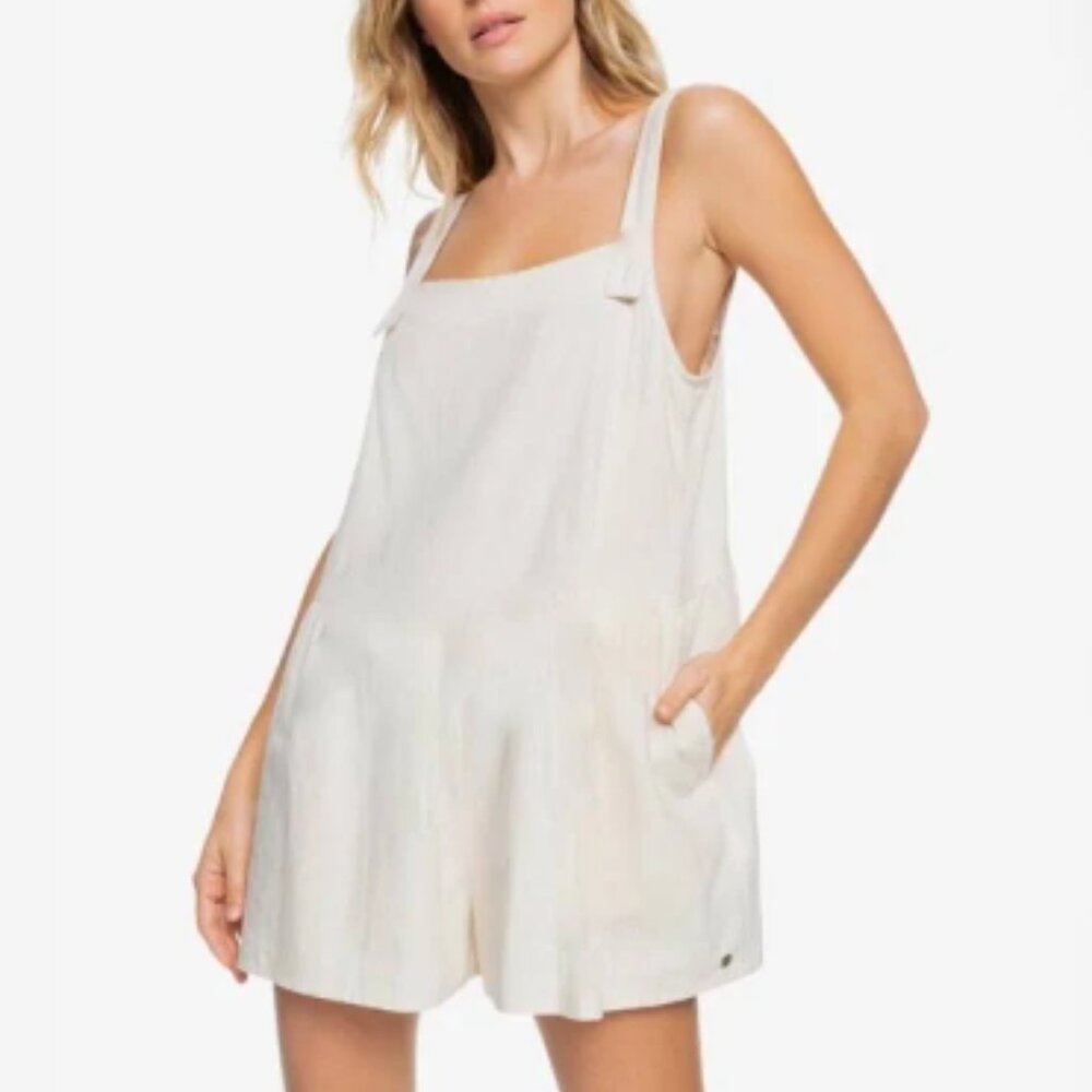 & Other Stories Cream Linen Blend Short Overalls - Size S